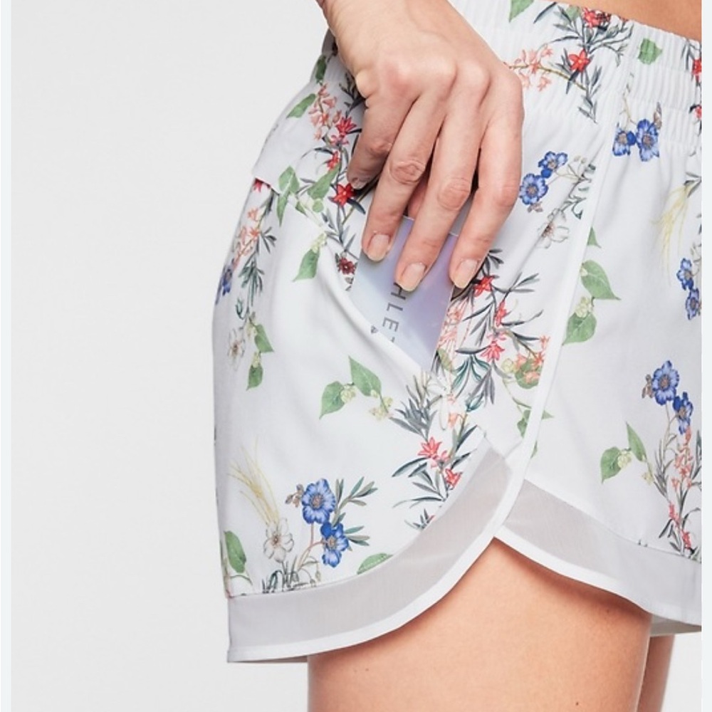 Athleta Mesh Racer Run Mid Rise Shorts Floral Small - Picture 7 of 8